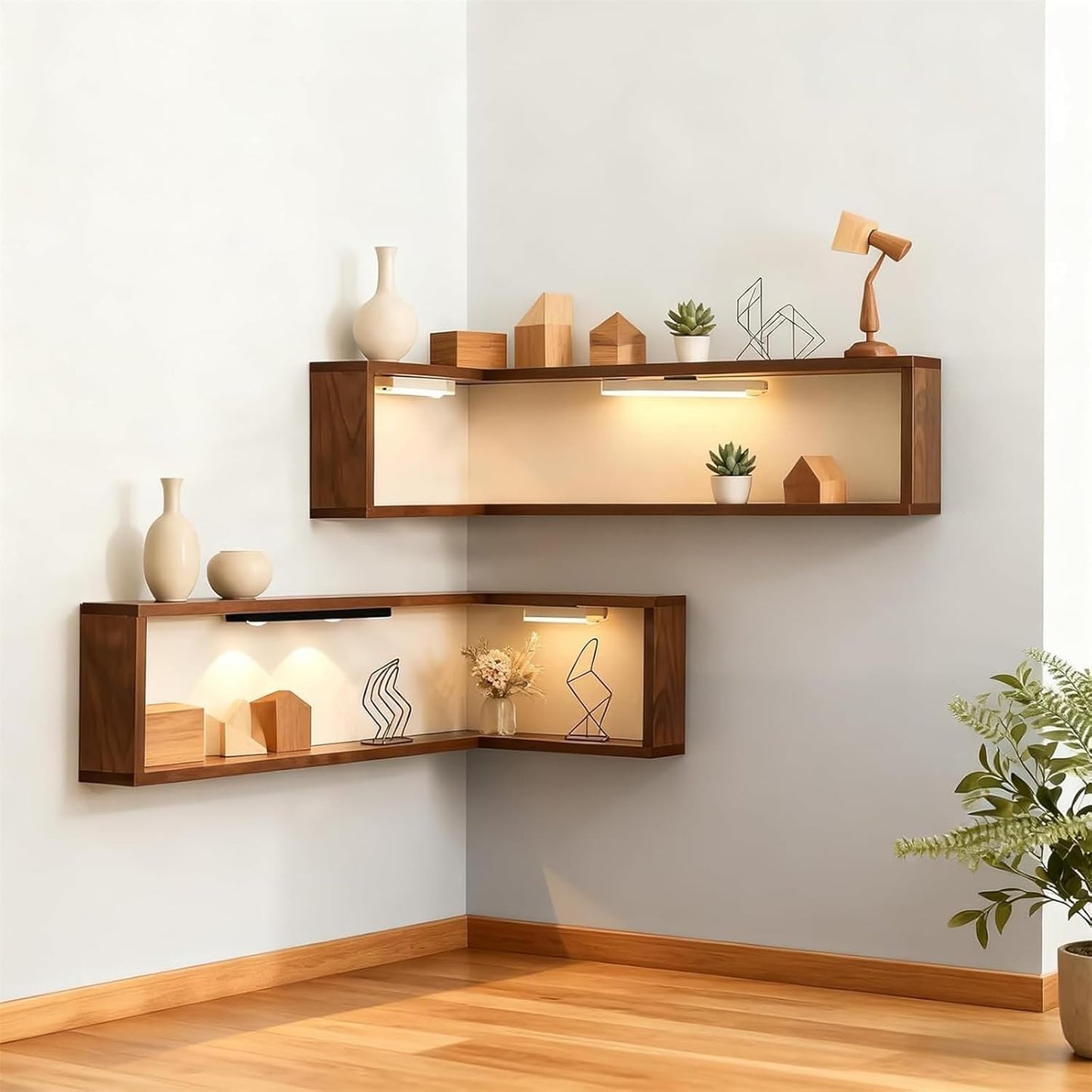 Vivree™ LumiCorner - Smart Ambient Display Shelves (Wood Edition)