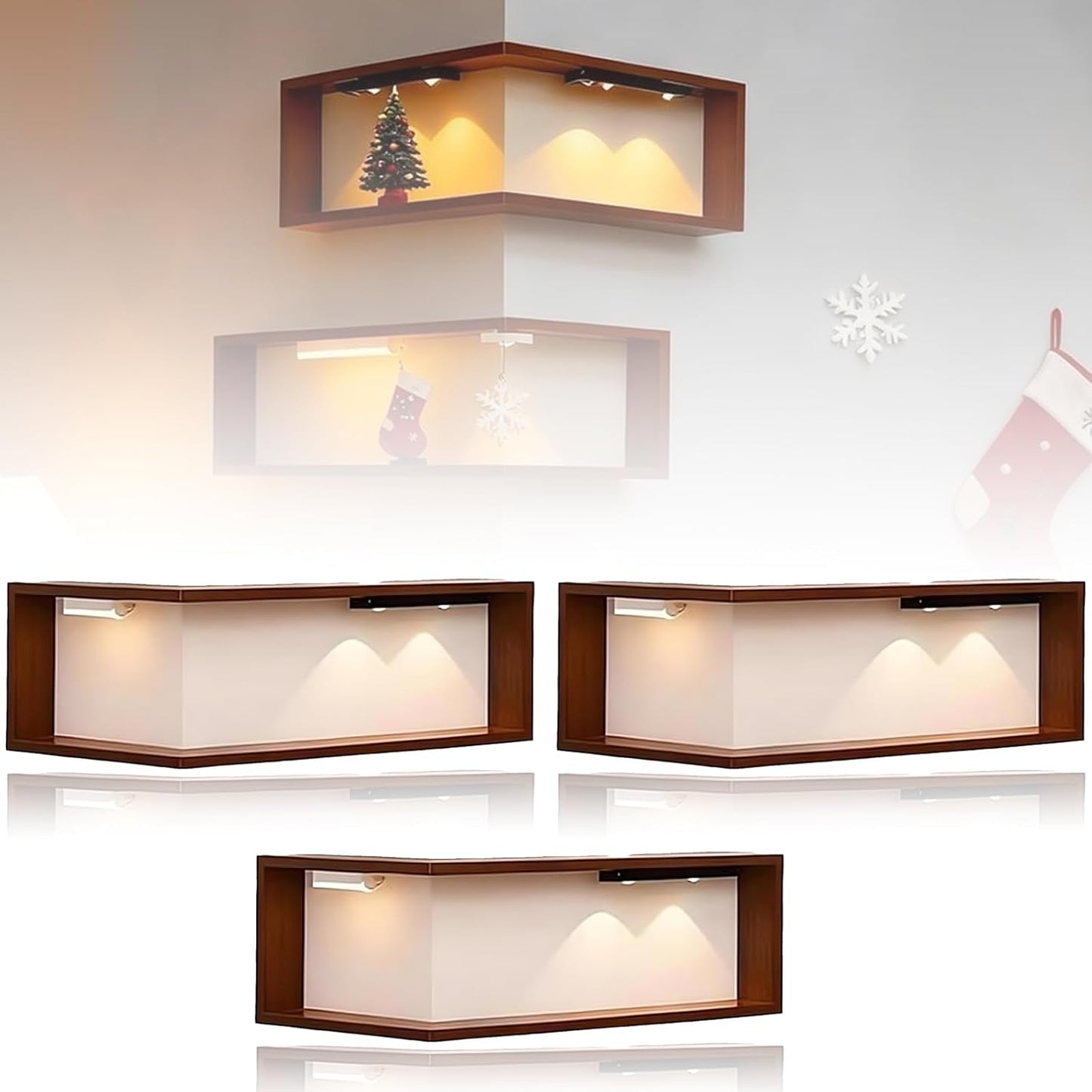 Vivree™ LumiCorner - Smart Ambient Display Shelves (Wood Edition)